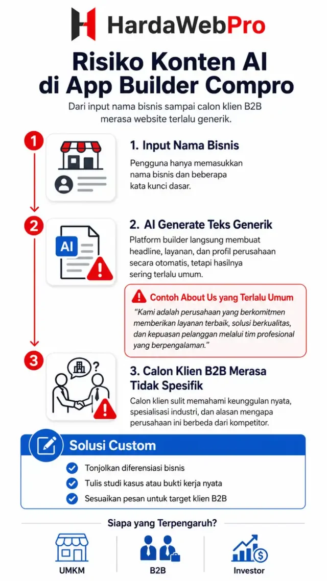 risiko konten AI otomatis di app pembuat website company profile untuk reputasi bisnis