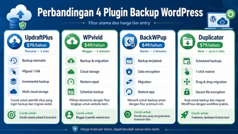perbandingan plugin backup WordPress UpdraftPlus WPvivid BackWPup Duplicator di dashboard perbandingan plugin backup WordPress UpdraftPlus WPvivid BackWPup Duplicator di dashboard