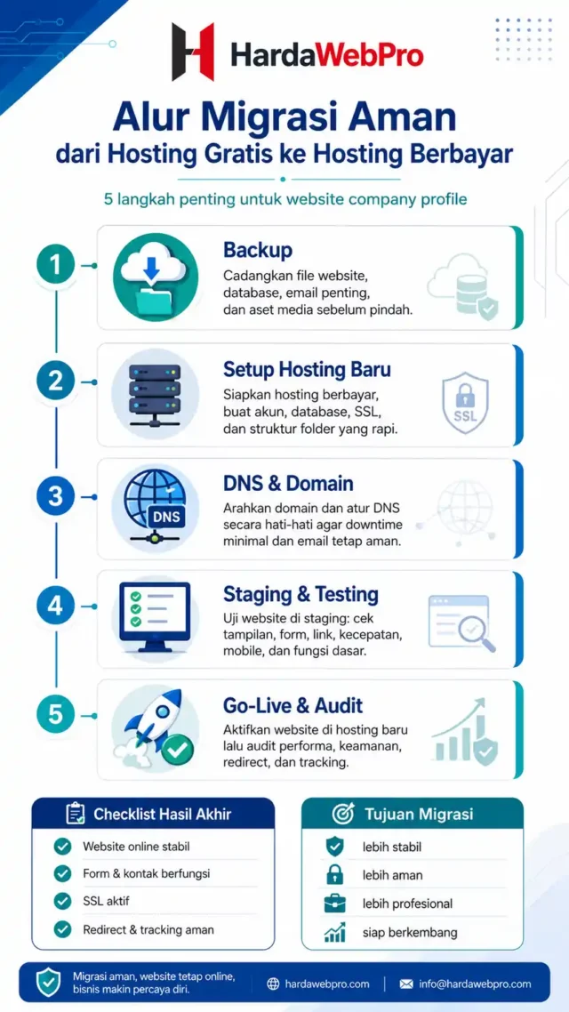 alur migrasi hosting gratis ke berbayar website company profile Indonesia alur migrasi hosting gratis ke berbayar website company profile Indonesia