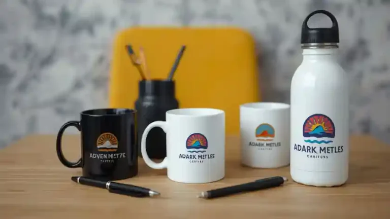 souvenir kantor custom berlogo perusahaan di atas meja kerja - mug alat tulis dan gantungan kunci promosi
