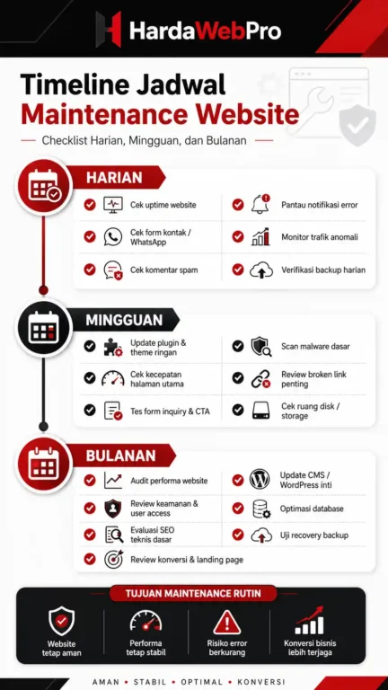jadwal prosedur maintenance website berkala harian mingguan bulanan Indonesia