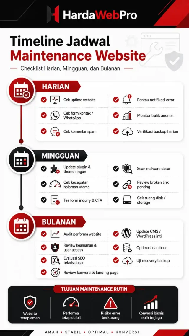 jadwal prosedur maintenance website berkala harian mingguan bulanan Indonesia jadwal prosedur maintenance website berkala harian mingguan bulanan Indonesia