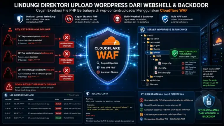 ilustrasi pencegahan eksekusi webshell dan backdoor php di direktori upload via cloudflare waf