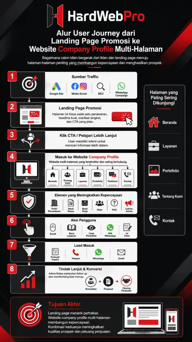 infografis pilihan yang tepat website vs video company profile dengan alur embed video di homepage compro