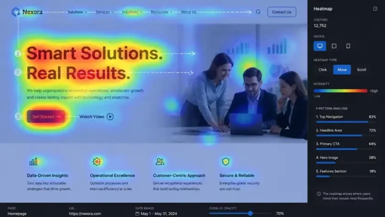 heatmap pola scanning F pada hero section website perusahaan B2B