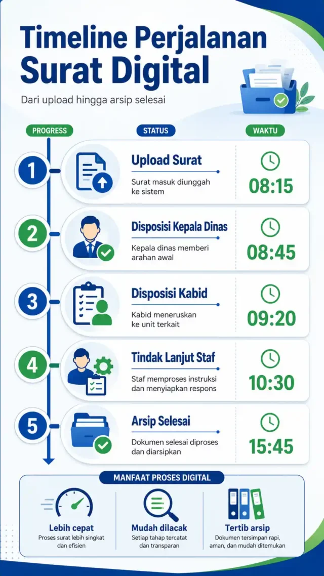 timeline tracking disposisi surat dari masuk maksimal arsip digital selesai