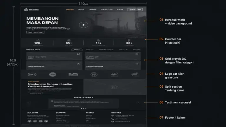 diagram layout modern konstruksi website company profile kontraktor dengan grid proyek dan hero section industri diagram layout modern konstruksi website company profile kontraktor dengan grid proyek dan hero section industri