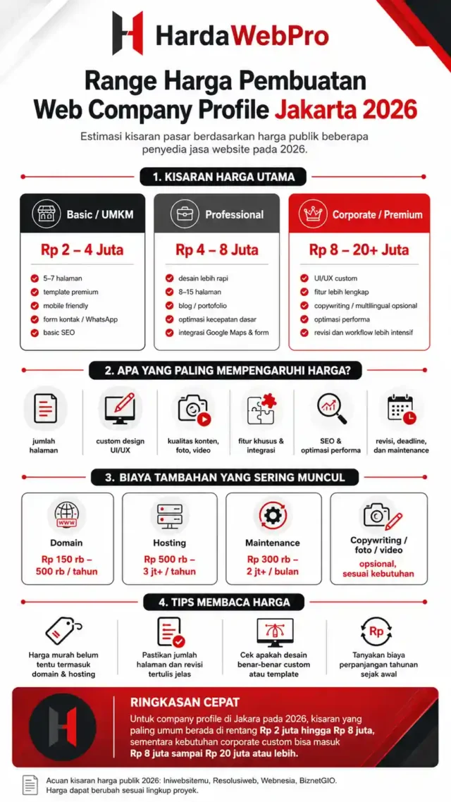 infografis range harga pembuatan web company profile Jakarta 2026 infografis range harga pembuatan web company profile Jakarta 2026