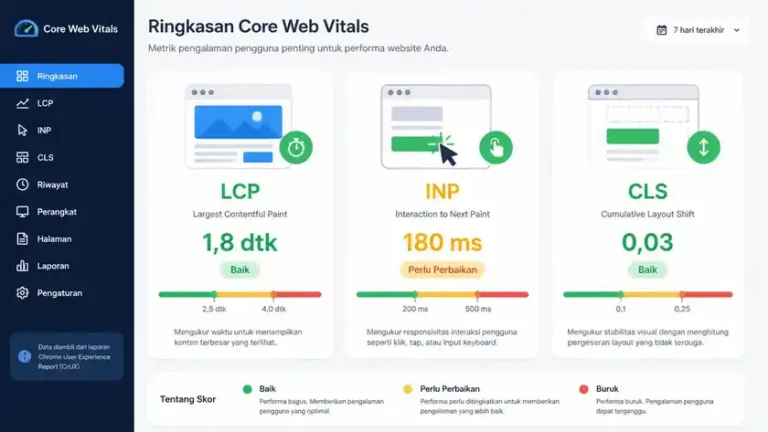 Core Web Vitals optimization dan kecepatan halaman dalam struktur HTML website SEO friendly