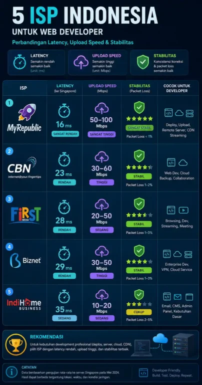 perbandingan provider internet cocok untuk web developer Indonesia fiber optic