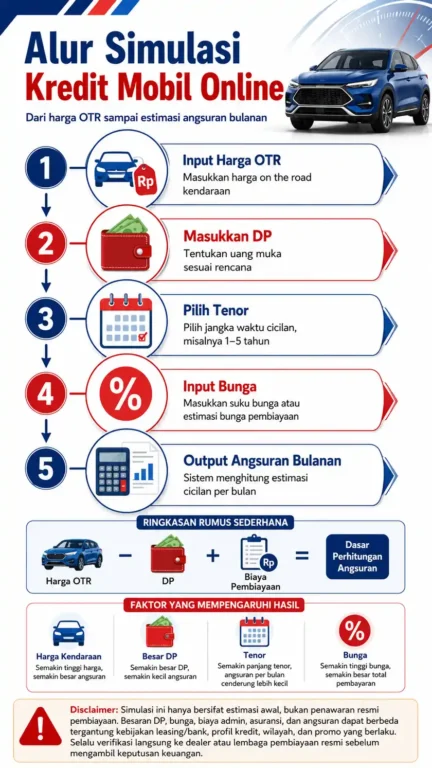infografis alur simulasi kredit mobil online dengan disclaimer YMYL infografis alur simulasi kredit mobil online dengan disclaimer YMYL
