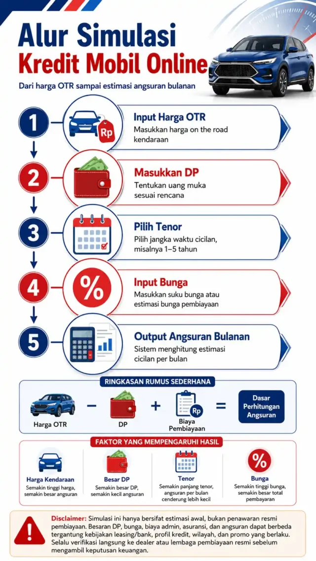infografis alur simulasi kredit mobil online dengan disclaimer YMYL infografis alur simulasi kredit mobil online dengan disclaimer YMYL