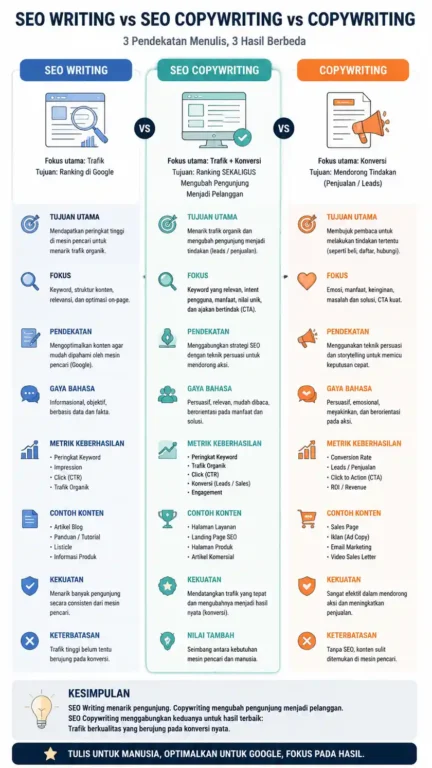 perbedaan SEO writer vs copywriter dan peran SEO copywriter dalam strategi konten