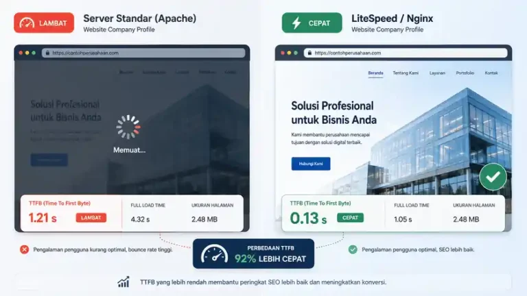 perbandingan kecepatan TTFB website company profile wordpress openlitespeed vs nginx vs apache