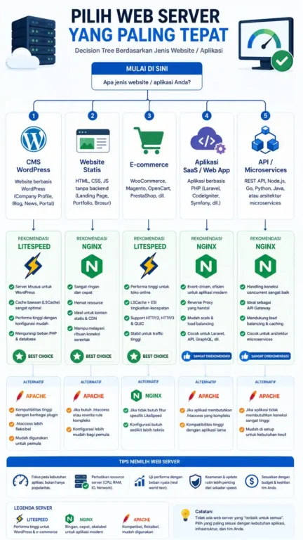 peta rekomendasi web server berdasarkan platform CMS statis ecommerce aplikasi API