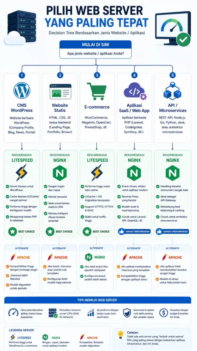 peta rekomendasi web server berdasarkan platform CMS statis ecommerce aplikasi API