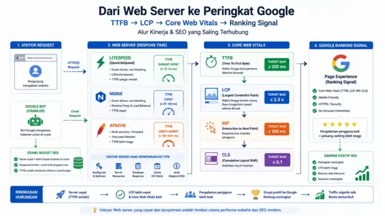hubungan benchmark web server TTFB core web vitals SEO ranking website perusahaan