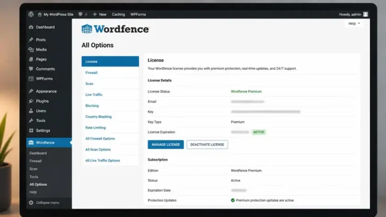 panel All Options plugin Wordfence di dashboard WordPress untuk setting keamanan website panel All Options plugin Wordfence di dashboard WordPress untuk setting keamanan website