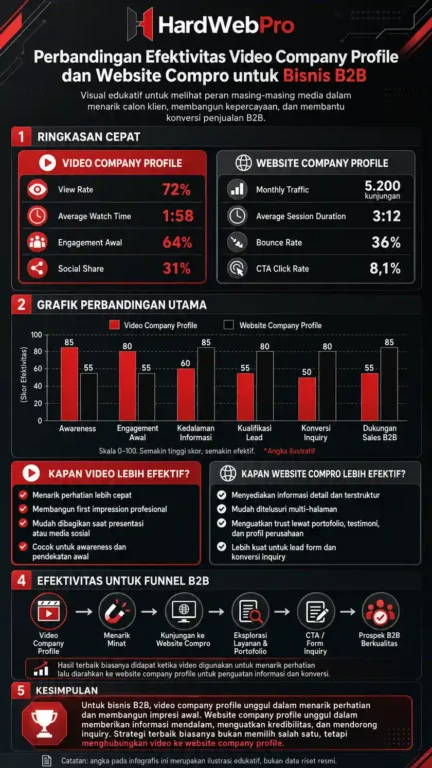infografis perbandingan efektivitas video company profile dan website compro untuk bisnis B2B