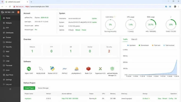 tampilan aaPanel untuk deploy aplikasi Python di VPS dengan Python Manager tampilan aaPanel untuk deploy aplikasi Python di VPS dengan Python Manager