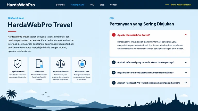 section tentang perusahaan dan FAQ pada website travel company profile section tentang perusahaan dan FAQ pada website travel company profile
