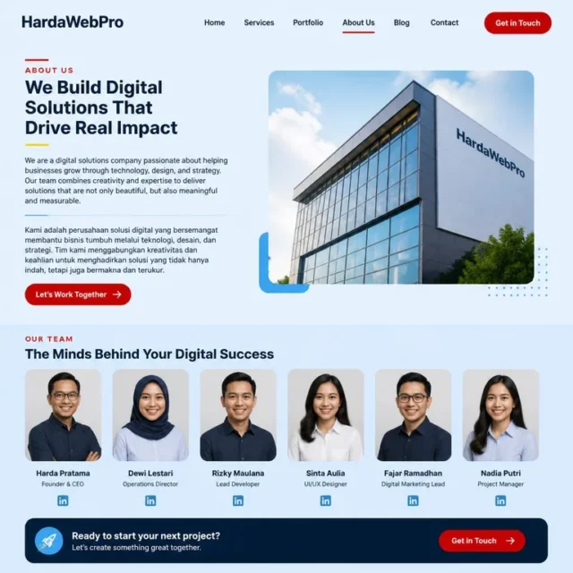 section About Us dan team pada gaya penulisan web compro investor asing section About Us dan team pada gaya penulisan web compro investor asing