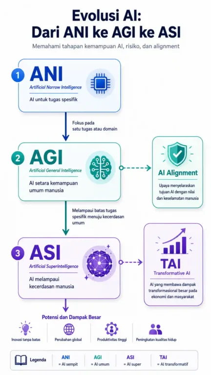 infografis lintasan Artificial General Intelligence menuju ASI dan isu AI alignment infografis lintasan Artificial General Intelligence menuju ASI dan isu AI alignment