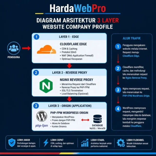 arsitektur aplikasi web server Nginx Cloudflare untuk website company profile