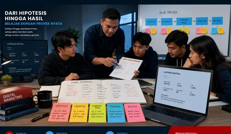 cara belajar digital marketing efektif melalui proyek dan evaluasi mentor