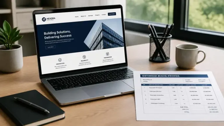 contoh desain web compro sederhana tapi bagus tampil responsif di desktop dan mobile