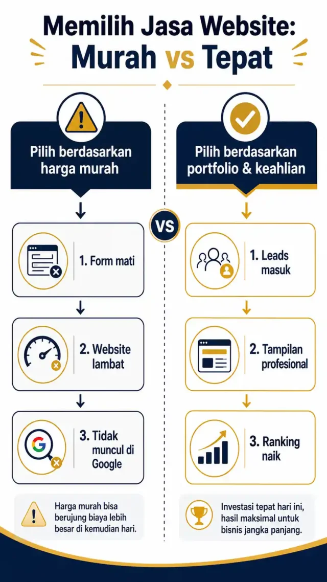 infografis memilih developer web compro berdasarkan portfolio bukan harga murah semata