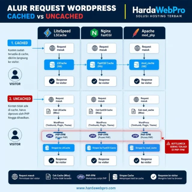 diagram bottleneck WordPress cached vs PHP dinamis performa web server LiteSpeed Nginx