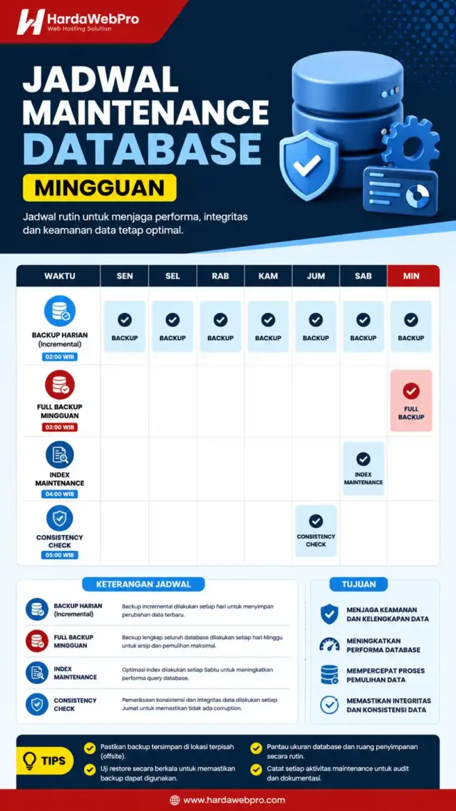 jadwal maintenance database mingguan backup dan health check