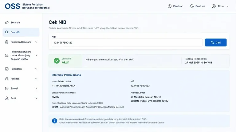 ilustrasi cek NIB di portal OSS untuk cara cek legalitas perusahaan secara mandiri