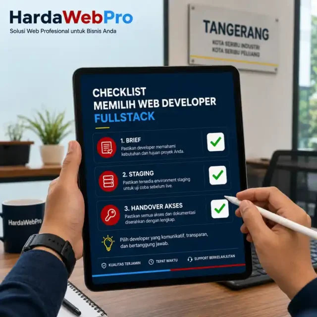 checklist memilih jasa web developer fullstack di Tangerang di layar tablet