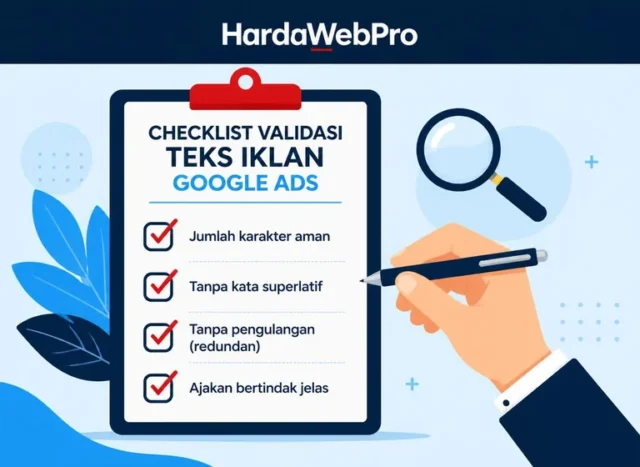 checklist validasi teks iklan Google Ads: hitung karakter, cek superlatif, cek pengulangan sebelum tayang checklist validasi teks iklan Google Ads: hitung karakter, cek superlatif, cek pengulangan sebelum tayang