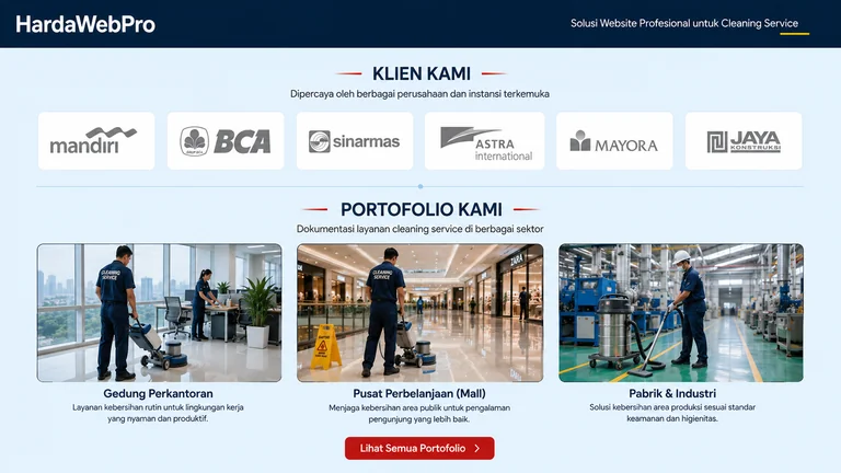 client logo dan portfolio dokumentasi pada web compro perusahaan cleaning service client logo dan portfolio dokumentasi pada web compro perusahaan cleaning service