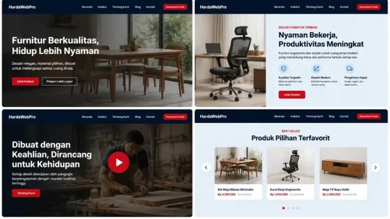 empat contoh tampilan hero section desain website furniture perusahaan mebel Indonesia empat contoh tampilan hero section desain website furniture perusahaan mebel Indonesia