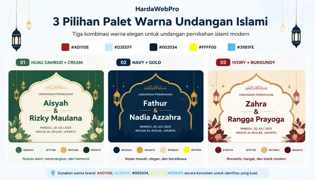 contoh palet warna hijau navy dan cream untuk web undangan pernikahan islami