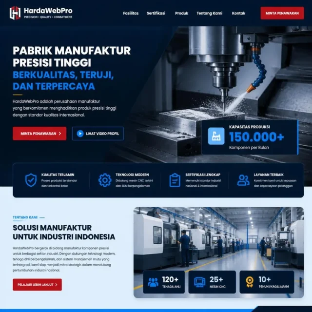 contoh desain hero section website company profile pabrik manufaktur Indonesia dengan kapasitas produksi