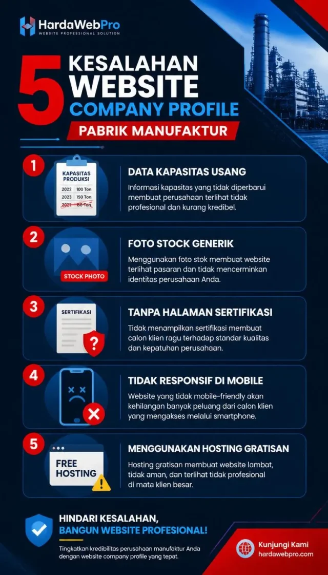 infografis kesalahan umum website company profile industri manufaktur Indonesia