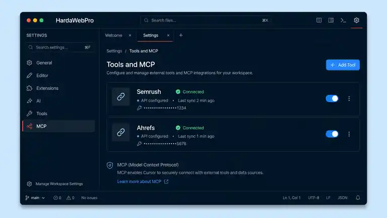 setup Ahrefs Semrush MCP AI untuk SEO di Cursor