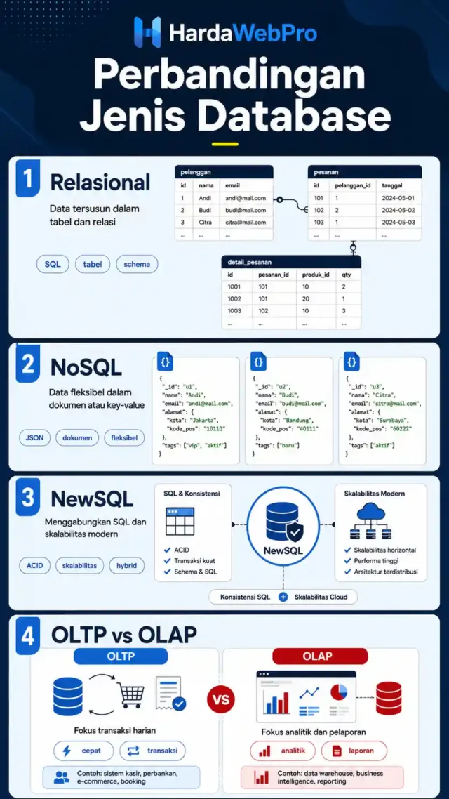 perbandingan jenis database relasional NoSQL NewSQL OLTP OLAP
