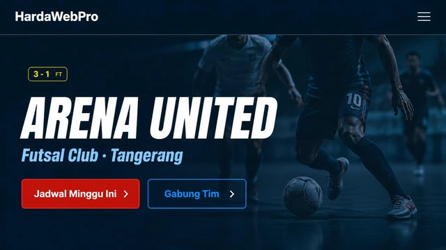 hero section contoh desain web klub bola futsal dengan CTA jadwal dan gabung tim hero section contoh desain web klub bola futsal dengan CTA jadwal dan gabung tim