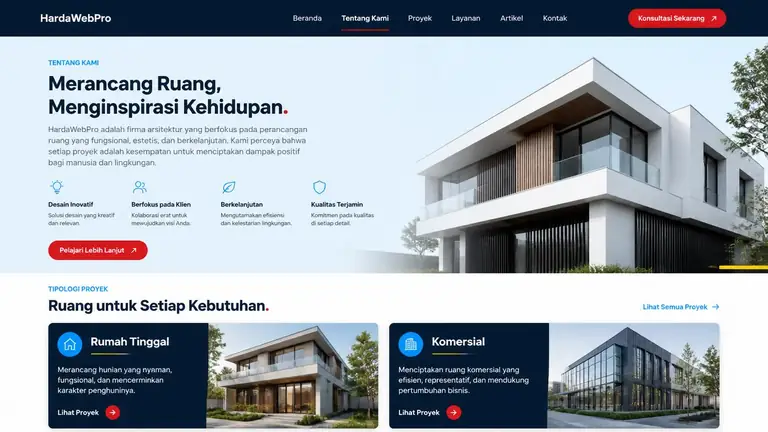 elemen company profile arsitek dengan tipologi proyek dan CTA konsultasi elemen company profile arsitek dengan tipologi proyek dan CTA konsultasi