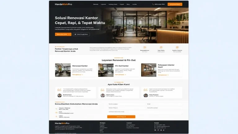 website company profile landing page satu halaman mockup full scroll hero ke kontak