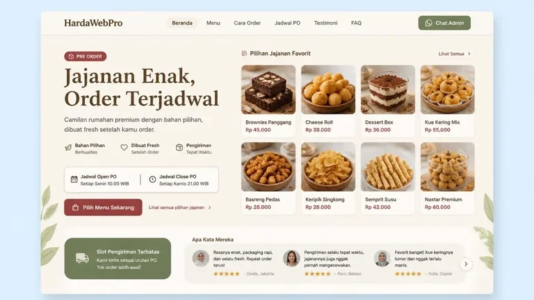 Fitur Website PO Order: Contoh Desain Snack Jajanan Makanan