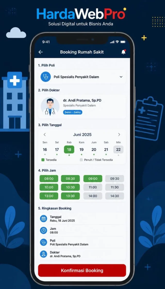 tampilan mobile fitur booking rumah sakit online pilih poli dan slot dokter responsif tampilan mobile fitur booking rumah sakit online pilih poli dan slot dokter responsif