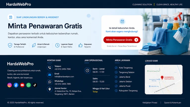 footer dan CTA penutup web compro perusahaan cleaning service HardaWebPro footer dan CTA penutup web compro perusahaan cleaning service HardaWebPro
