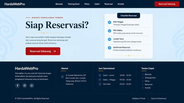 footer dan CTA penutup desain website restaurant elegan profesional HardaWebPro footer dan CTA penutup desain website restaurant elegan profesional HardaWebPro
